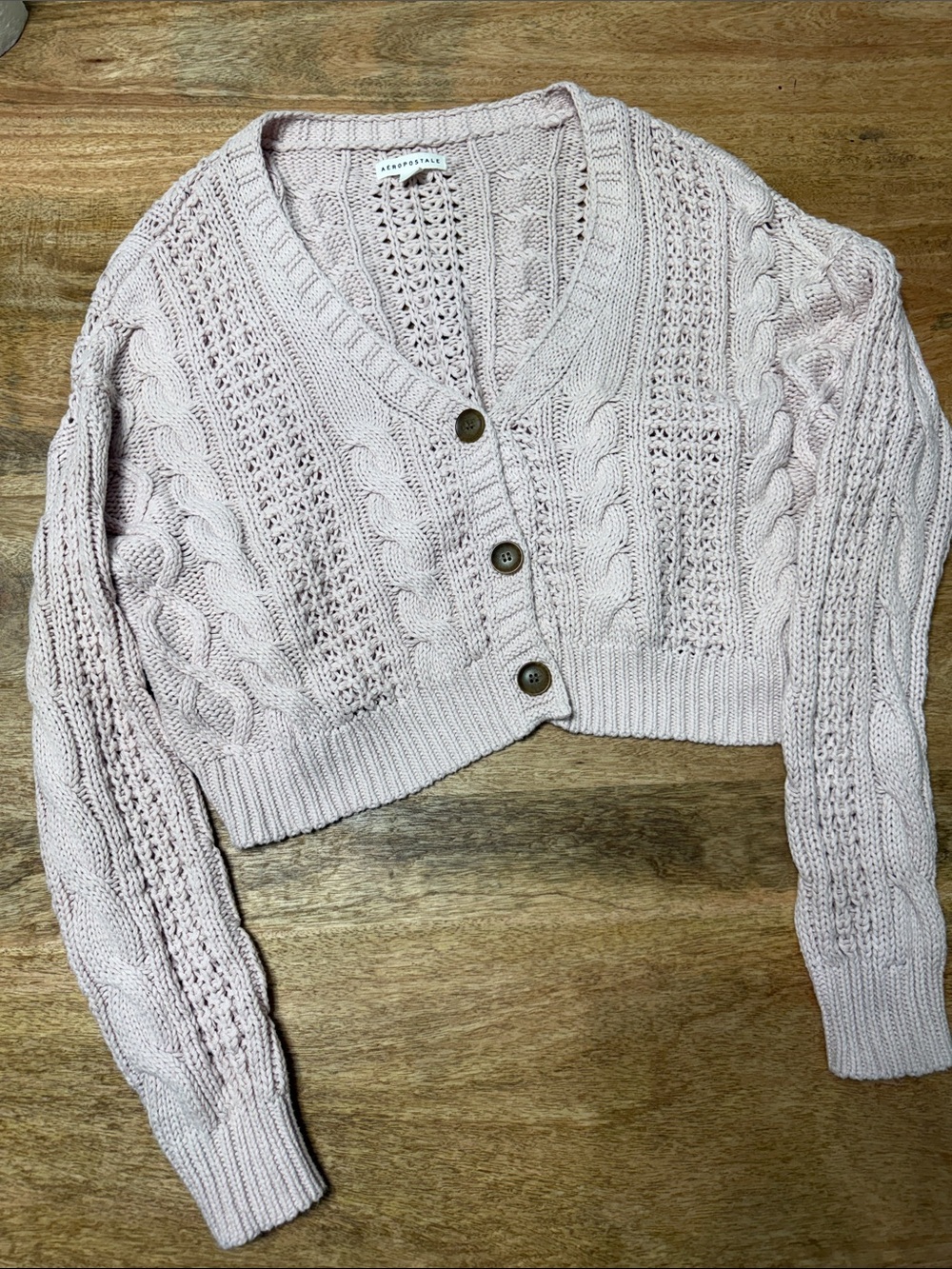 Aeropostale Pale Pink Cropped Cable-Knit V-Neck Cardigan